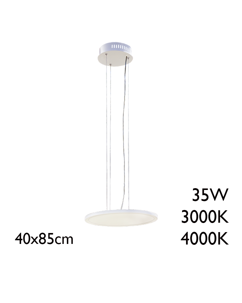 Extendable pendant lamp 35W LED 40x85cm white finish steel + 40.000h