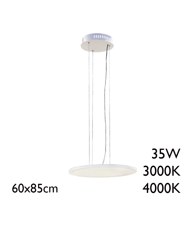 Extendable pendant lamp 35W LED 60x85cm white finish steel + 40,000h