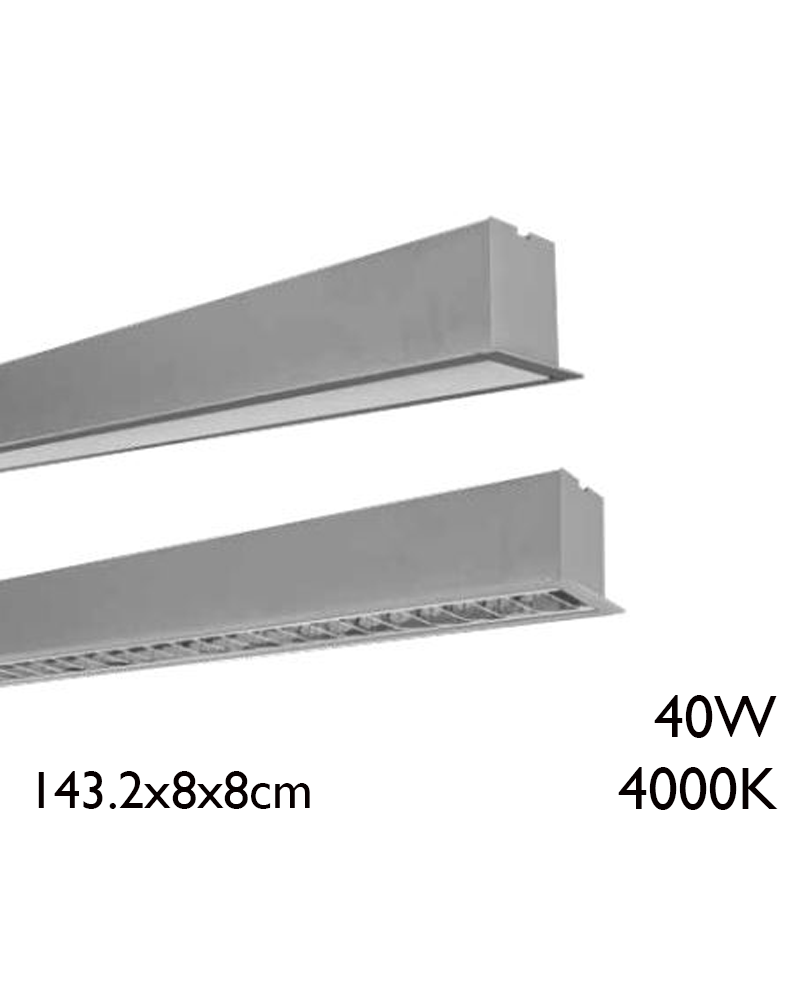 Aluminum recessed LED panel 40W 143,2cm 4000K + 50,000h