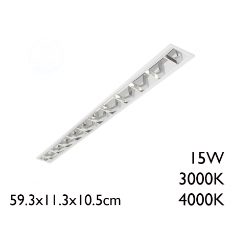 Panel LED de empotrar de acero acabado blanco y reflector de aluminio 15W 59,3x 11,3cm +50.000h
