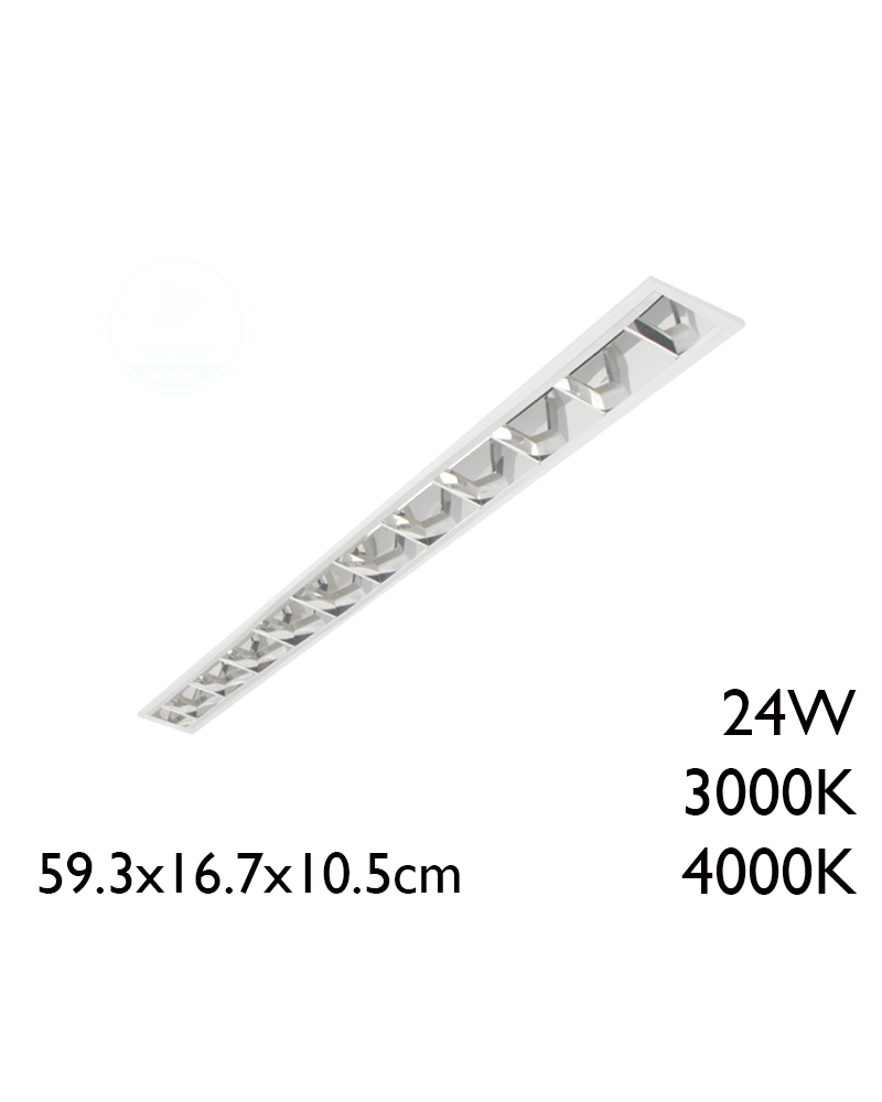 Panel LED de empotrar de acero acabado blanco y reflector de aluminio 24W 59,3x 16,7cm +50.000h