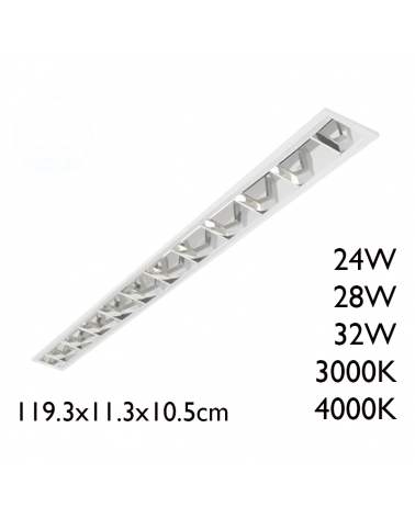Panel LED de empotrar de acero acabado blanco y reflector de aluminio 119,3x 11,3cm +50.000h