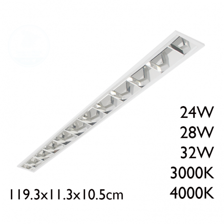 Panel LED de empotrar de acero acabado blanco y reflector de aluminio 119,3x 11,3cm +50.000h