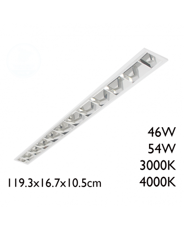 Panel LED de empotrar de acero acabado blanco y reflector de aluminio 119,3x 16,7cm +50.000h