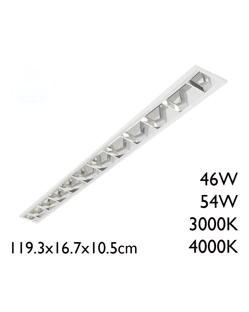 Panel LED de empotrar de acero acabado blanco y reflector de aluminio 119,3x 16,7cm +50.000h