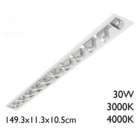 White finish steel recessed LED panel and aluminum reflector 30W 149,3x 11,3cm + 50,000h