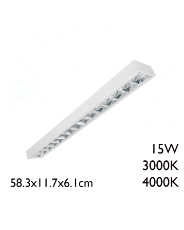 Panel LED de superficie de acero acabado blanco 15W 58,3x11,7cm +50.000h