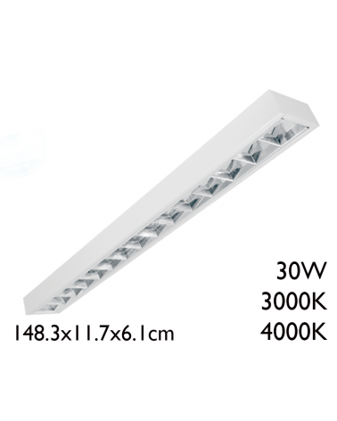 Panel LED de superficie de acero acabado blanco 30W 148,3x11,7cm +50.000h