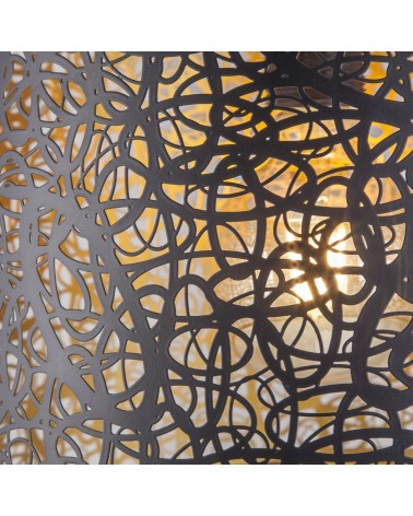 Ceiling lamp 35cm round black lampshade golden interior curved holes 60W E27