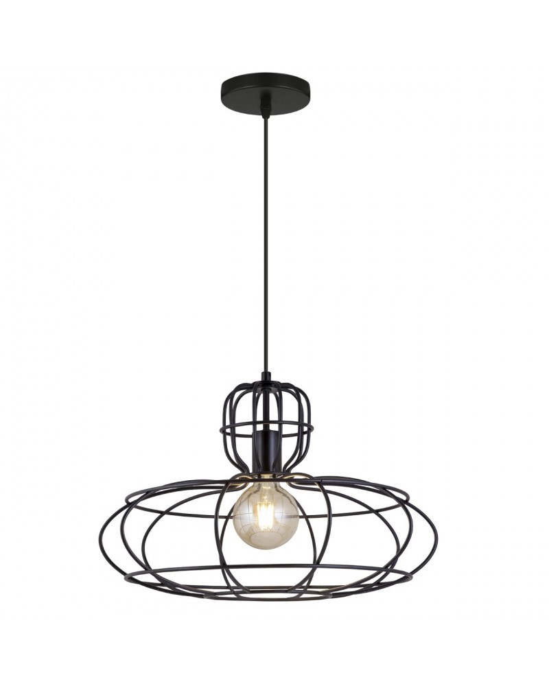 Lámpara de techo 48cm de pantalla metal negro tipo reja portalamparas negro 60W E27