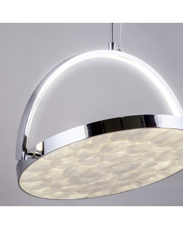 Round pendant lamp 40cm 360º oscillating finished in chrome and mother-of-pearl 35W LED 350Lm 4000K
