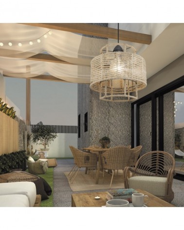 Lamp two widths metal structure with rope 60W E27