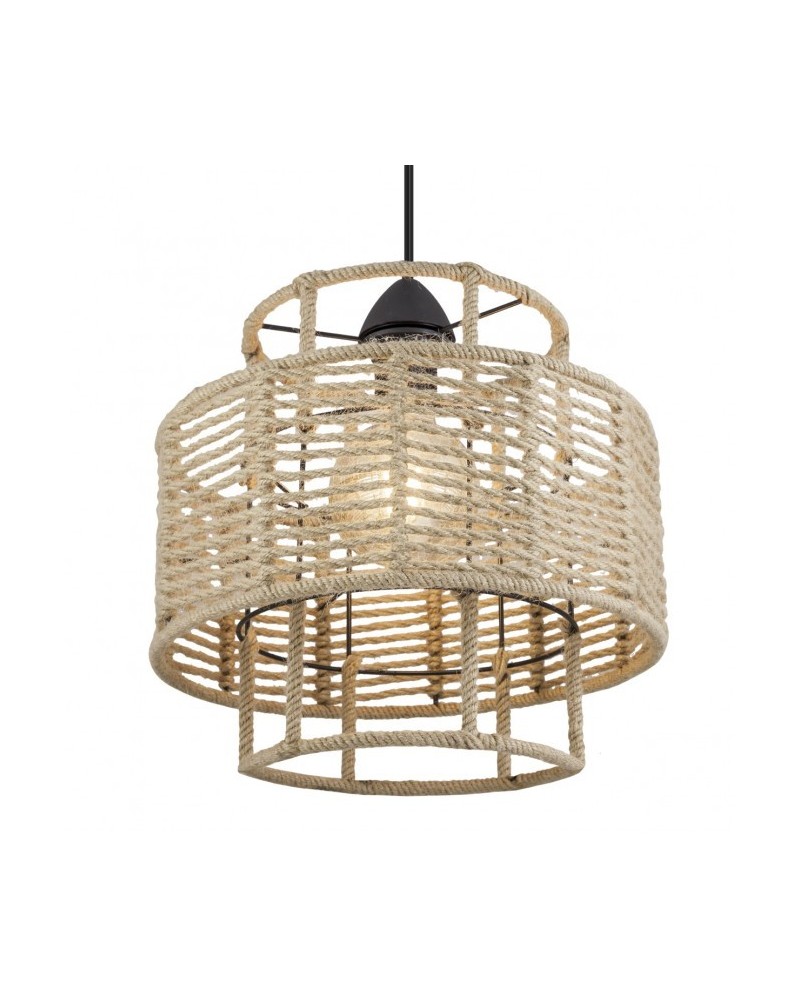 Lamp two widths metal structure with rope 60W E27