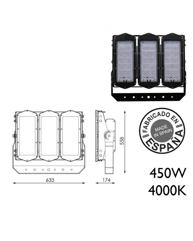Industrial outdoor projector 450W 360 leds IP66 4000K + 100,000h