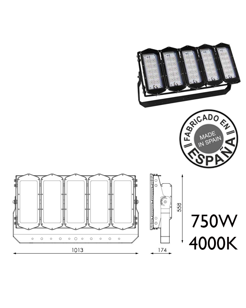 Industrial outdoor projector 750W 600 leds IP66 4000K + 100,000h