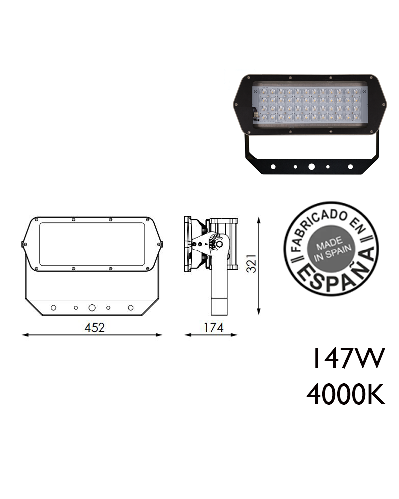 Industrial outdoor projector 147W 48 leds IP66 4000K + 200,000h