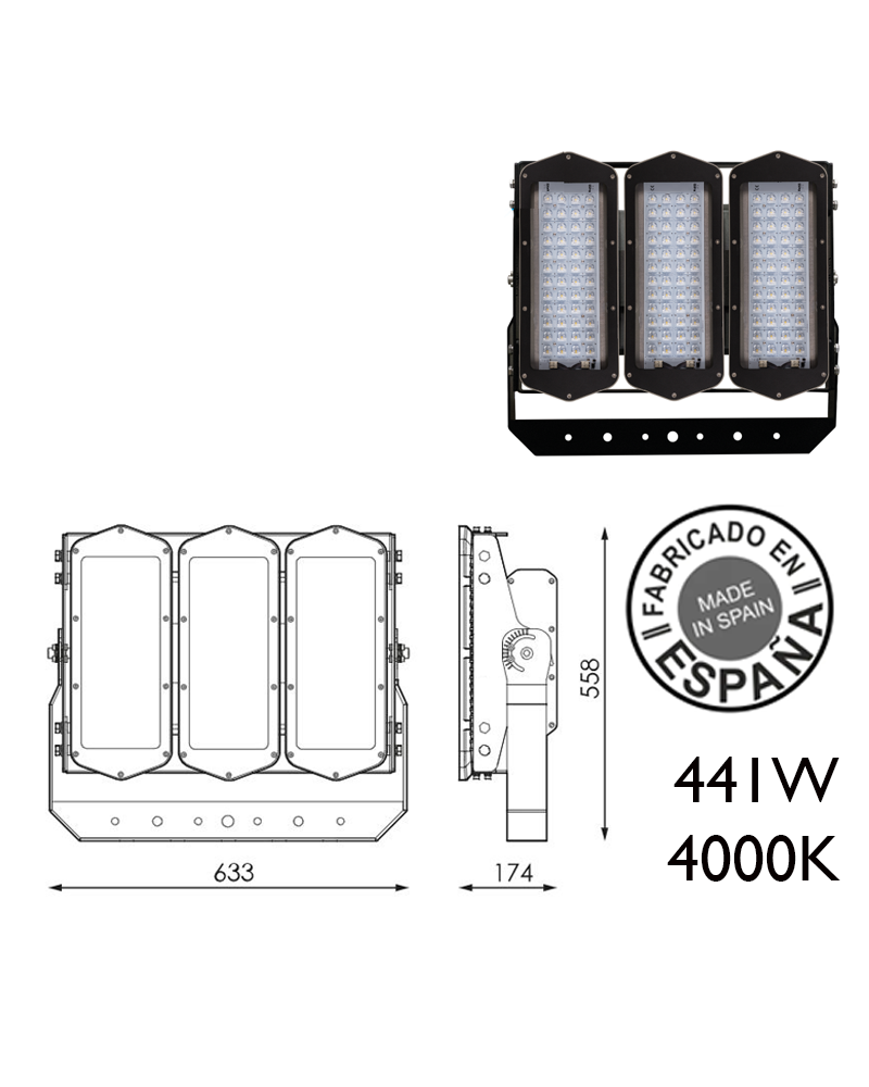 Industrial outdoor projector 441W 144 leds IP66 4000K + 200,000h