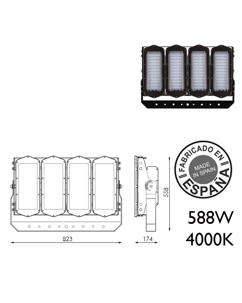 Proyector de exteriores industrial 588W 192 leds IP66 4000K +200.000h