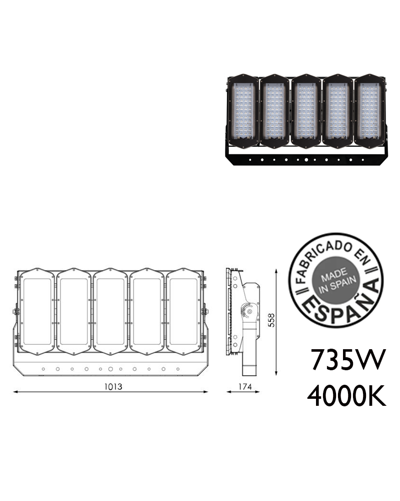 Proyector de exteriores industrial 735W 240 leds IP66 4000K +200.000h