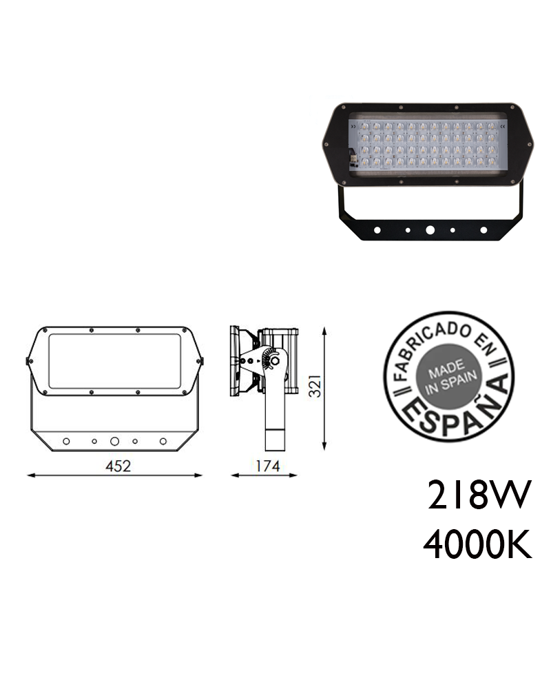 Proyector de exteriores industrial 218W 48 leds IP66 4000K +200.000h