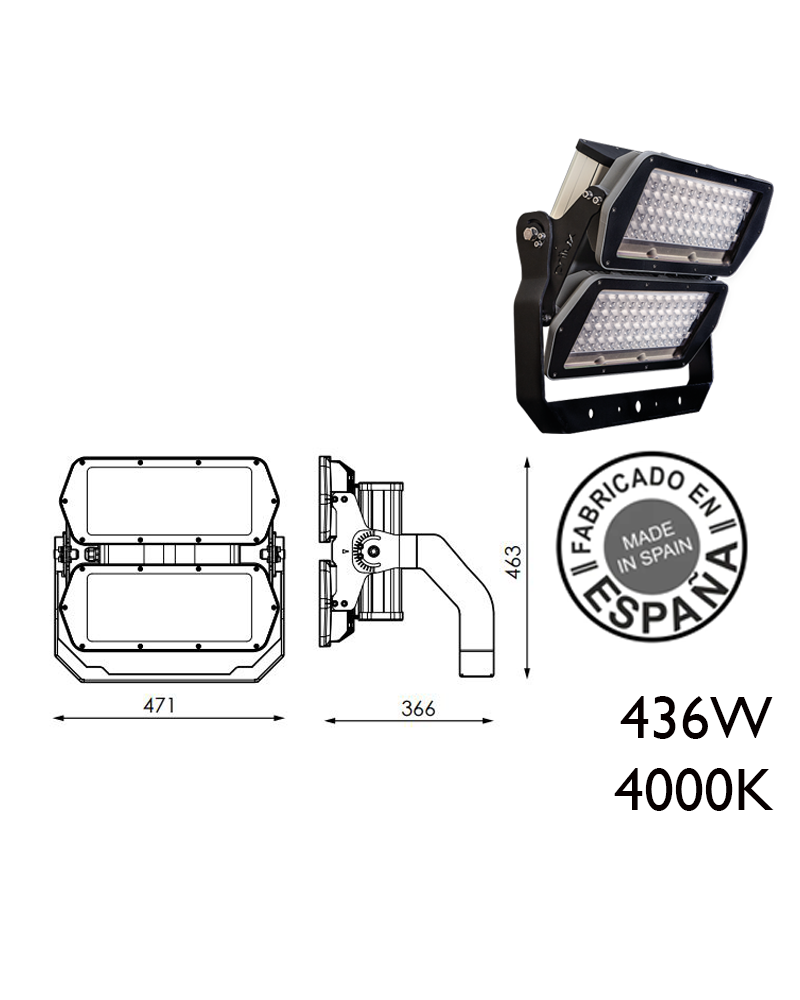Proyector de exteriores industrial 436W 96 leds IP66 4000K +200.000h