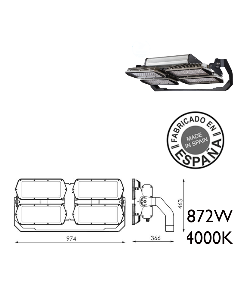 Proyector de exteriores industrial 872W 192 leds IP66 4000K +200.000h