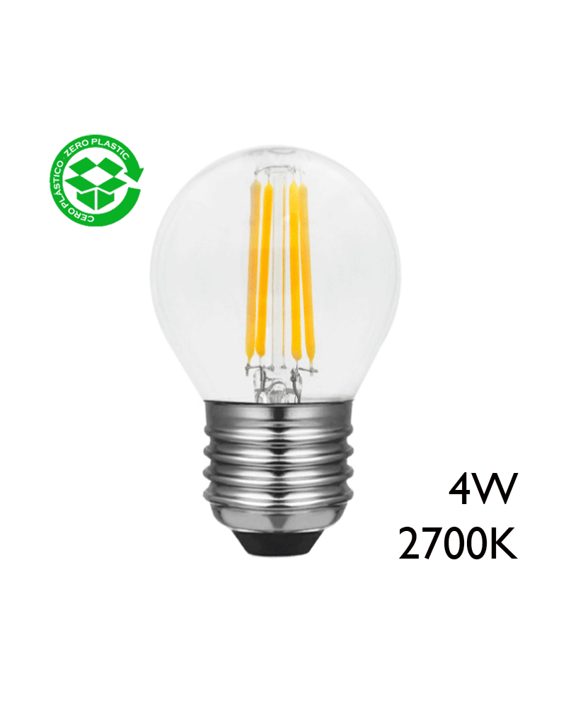 Golf ball bulb 45 mm. LED filaments E27 4W 2700K 470Lm.