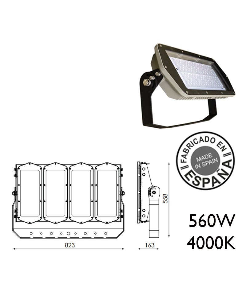 Industrial outdoor projector 560W 480 leds IP66 4000K + 100,000h