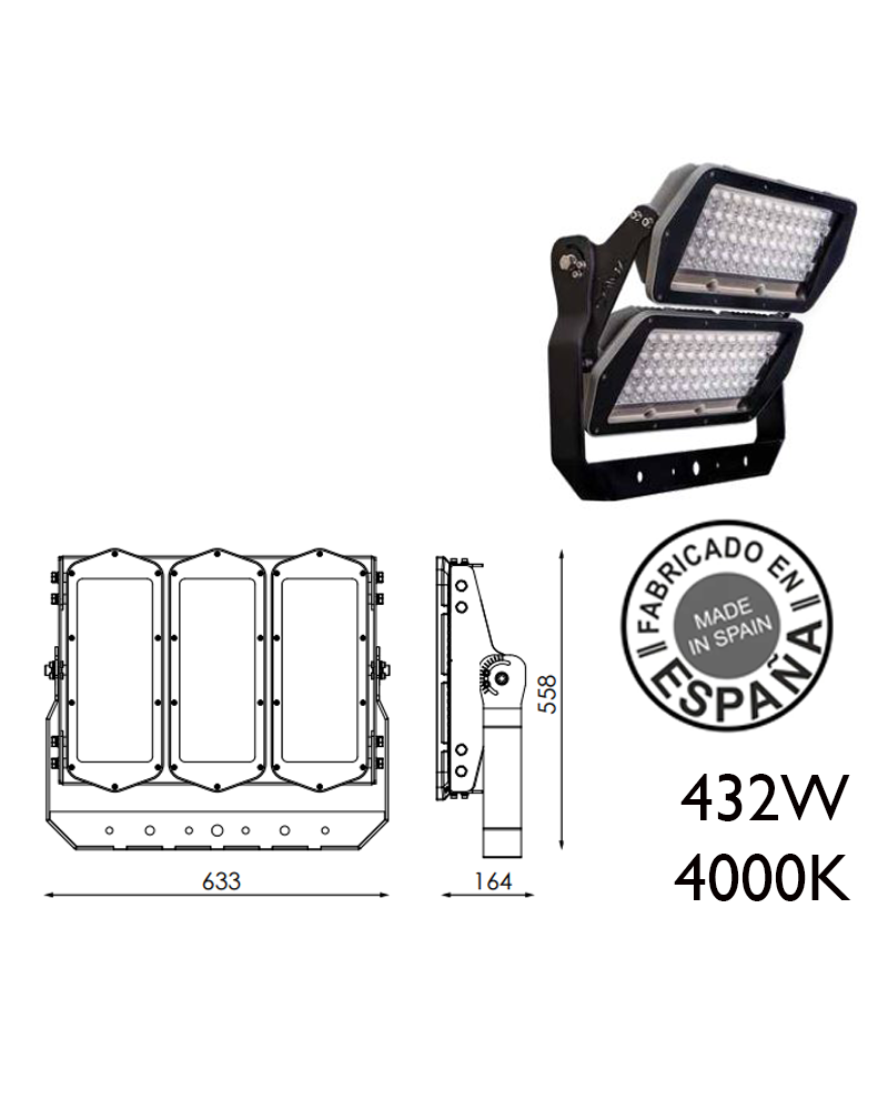 Industrial outdoor projector 432W 144 leds IP66 4000K + 200,000h