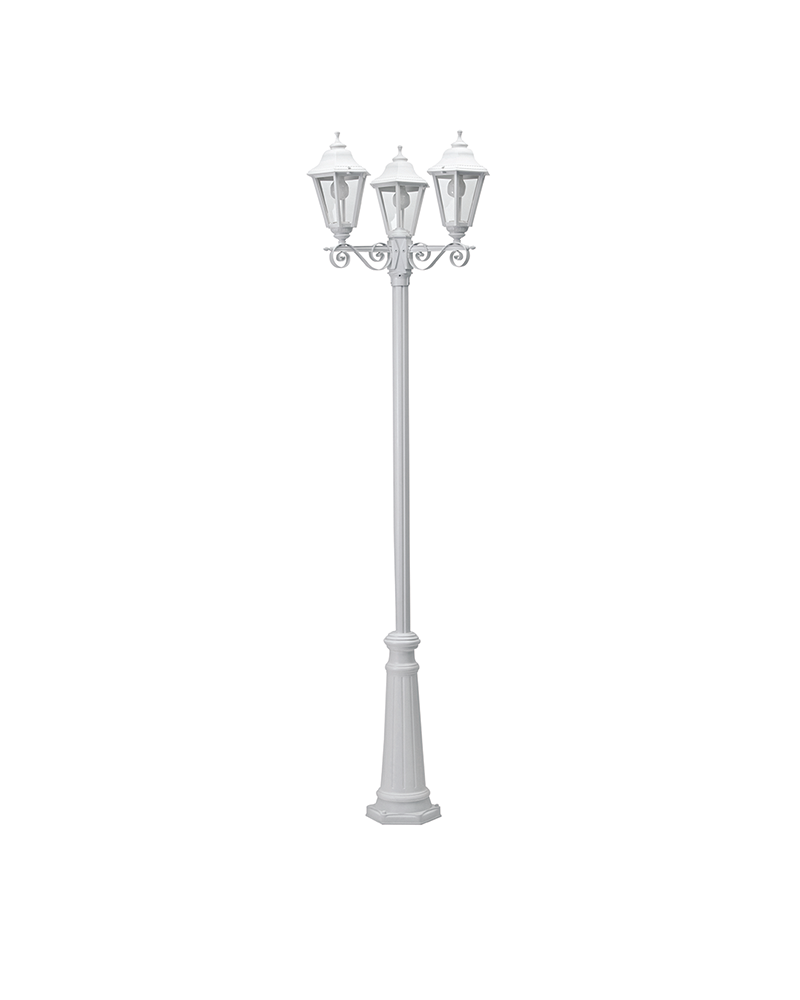 Classic street lamp IP44 15W 3xE27 height 240cm with resistant UV beveled polycarbonate diffuser