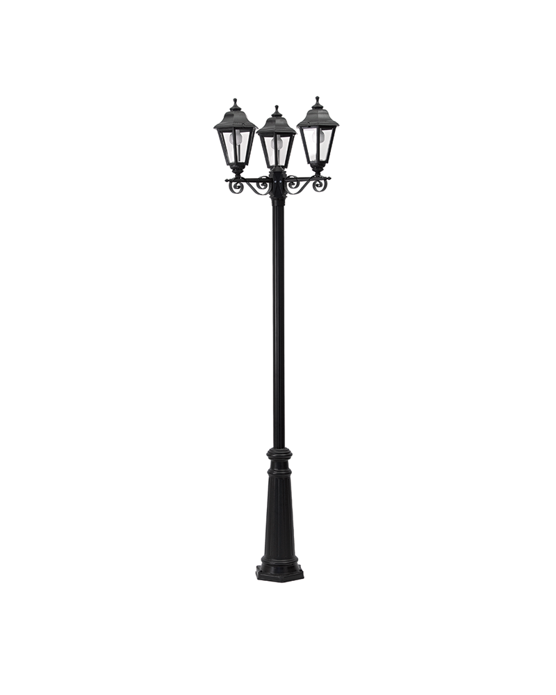Farola clásica IP44 15W 3xE27 alto 240cm con difusor de policarbonato biselado UV resistente