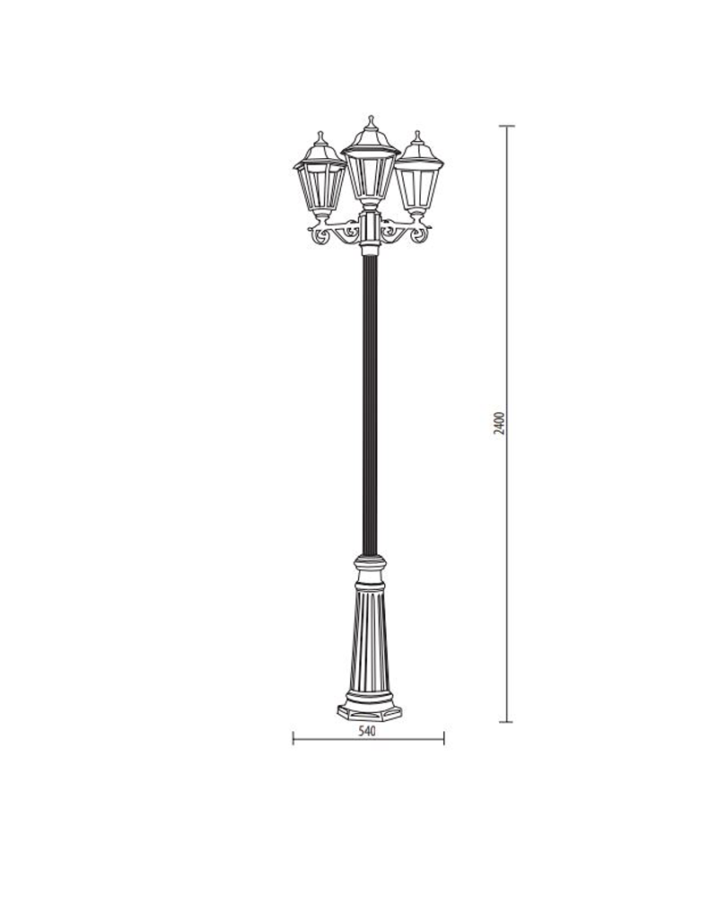 Classic street lamp IP44 3xE27 height 240cm with UV resistant beveled