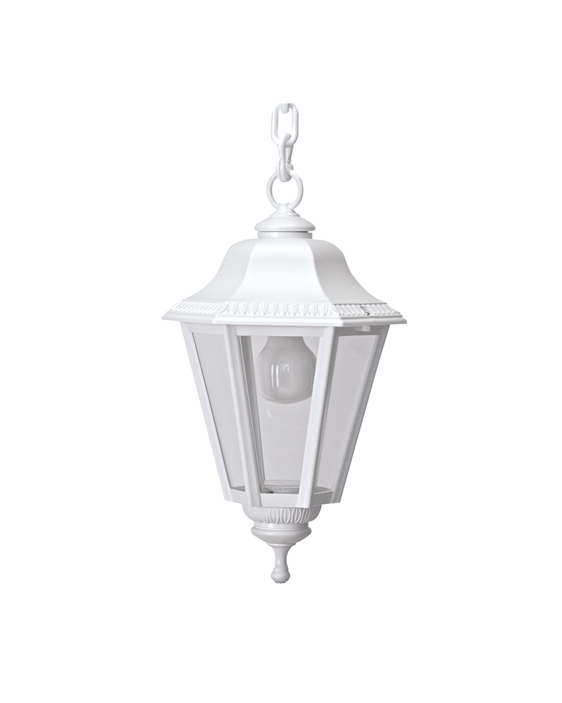 Farol clásico lámpara colgante de exteriores IP44 15W E27 alto 65cm con difusor de policarbonato biselado UV resistente