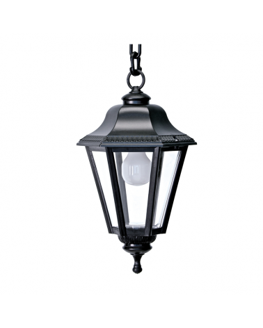 Classic lantern outdoor pendant lamp IP44 15W E27 high 65cm with UV resistant beveled polycarbonate diffuser