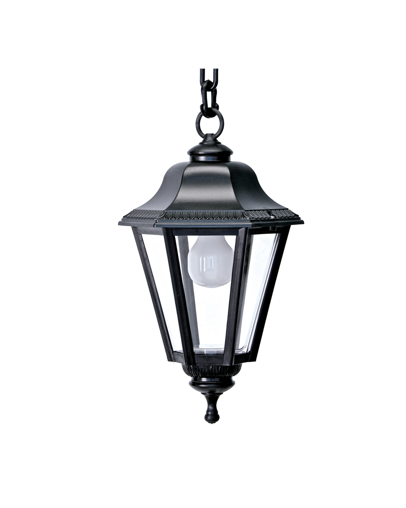 Classic lantern outdoor pendant lamp IP44 15W E27 high 65cm with UV resistant beveled polycarbonate diffuser