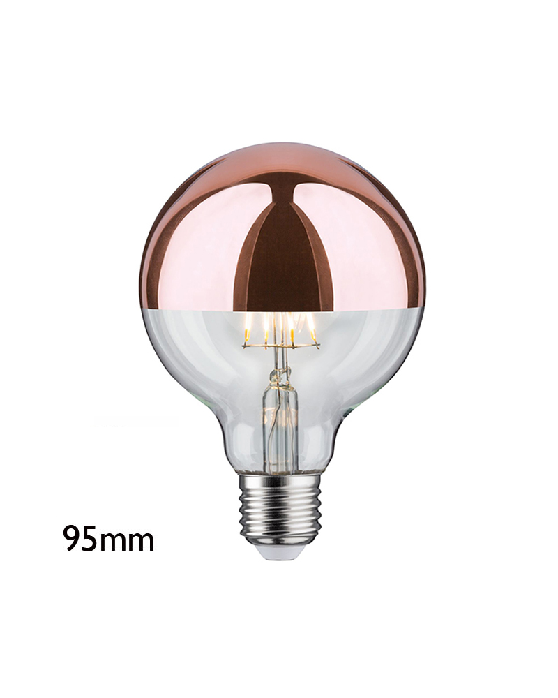 Globe bulb 95 mm. Dome Mirror Copper LED filaments E27 7.5W 2700K 680Lm.