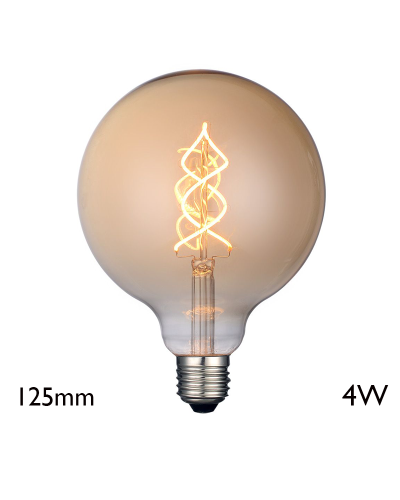 Vintage Amber Globe Bulb 125 mm vertical spiral filaments LED E27 4W 2700K 350 Lm