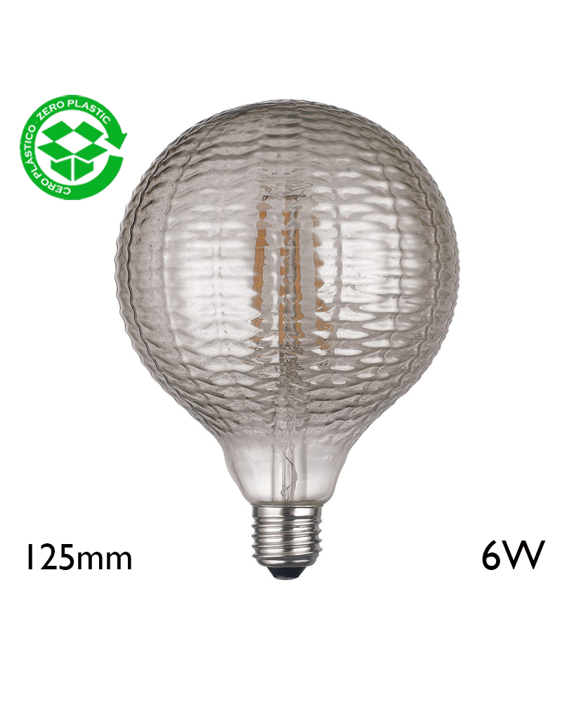 Vintage Striated Globe Gray Light Bulb 125 mm LED filaments E27 6W 2700K 600Lm