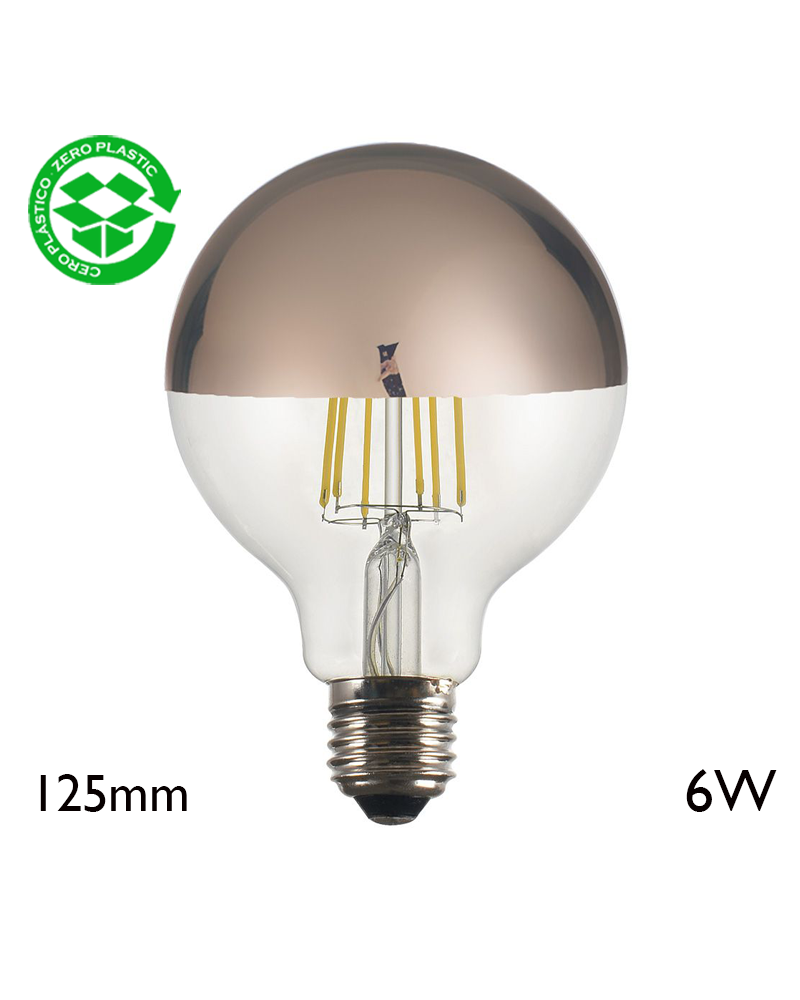 Globe Bulb 125 mm Dome Mirror Copper filaments LED E27 6W 2700K 750Lm