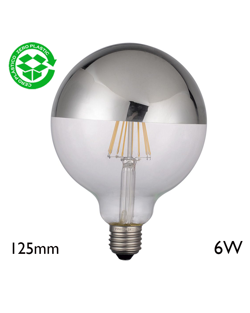 Globe Bulb 125 mm Silver Mirror Dome LED filaments E27 6W 2700K 750Lm.
