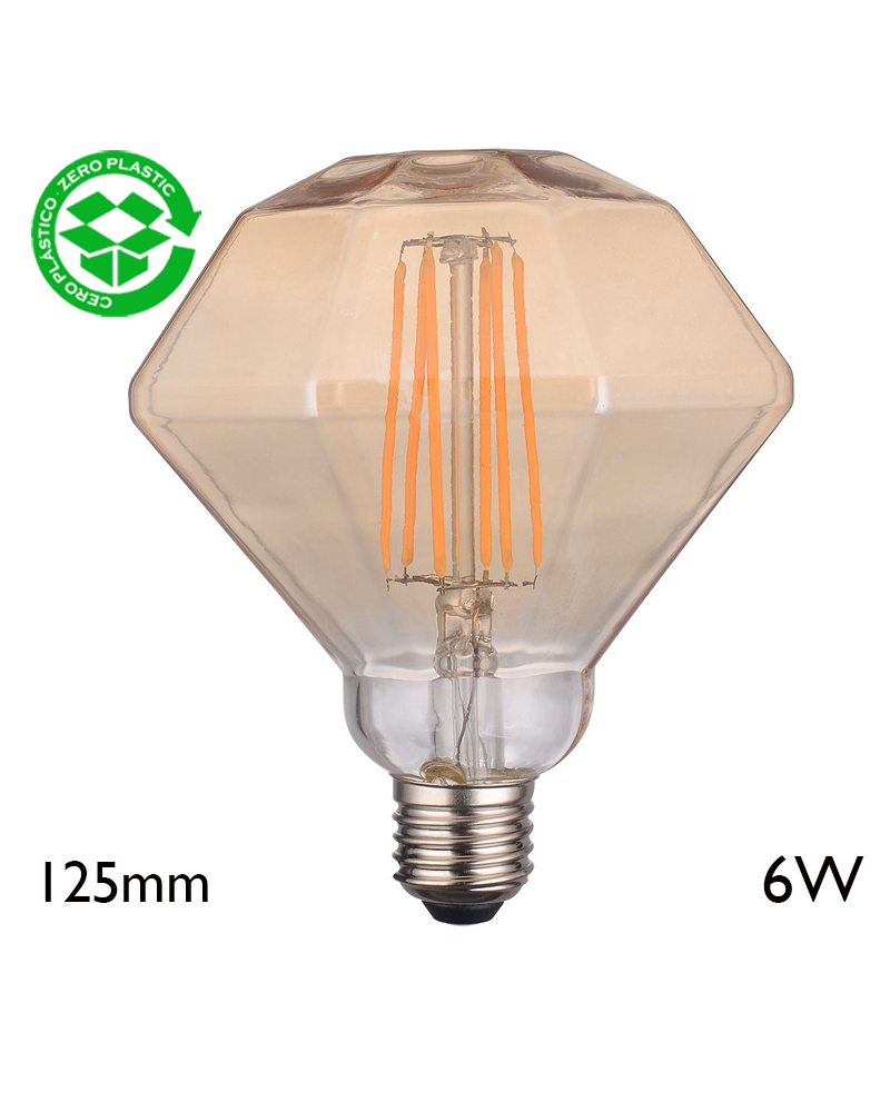 Amber Rhombus Bulb 125 mm filaments 6W LED E27 2700K 750Lm