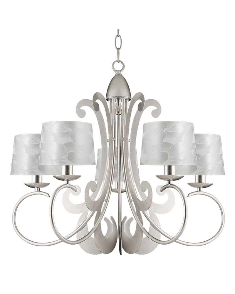 Ceiling lamp 60cms diameter with 5 silver finish lampshades 5xE14
