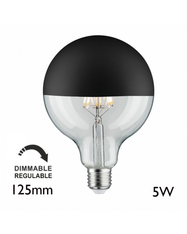 Globe Bulb 125 mm. Dome Black matt LED filaments Dimmable E27 5W 2700K 520Lm.