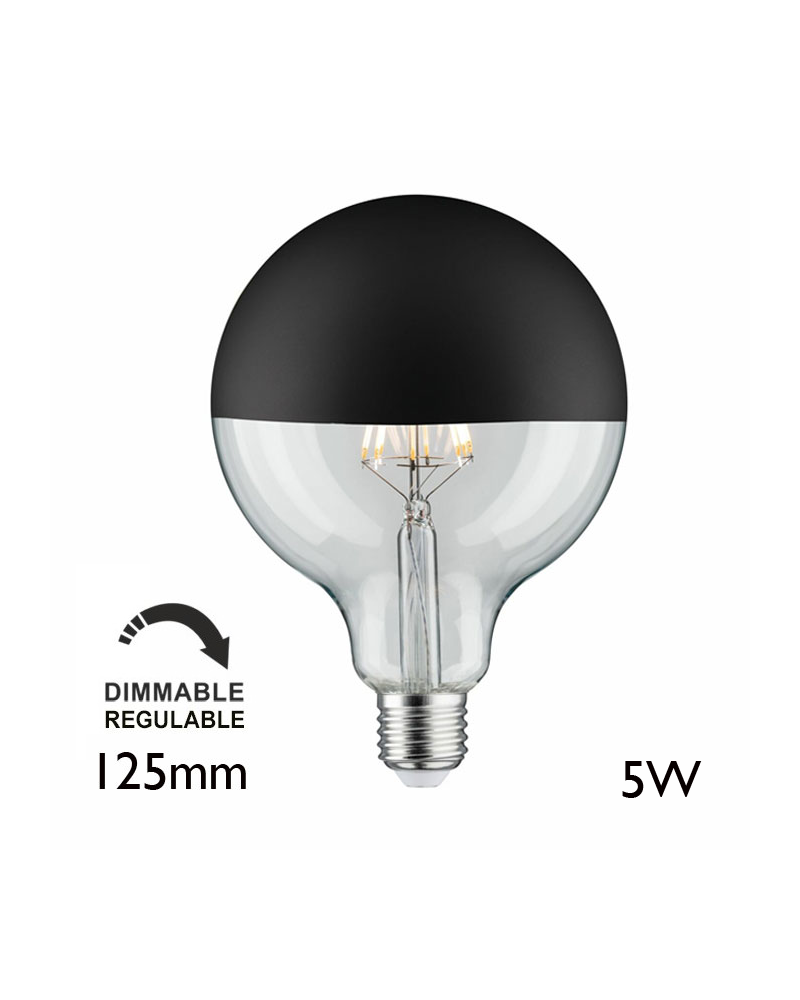 Bombilla Globo 125 mm. Cúpula Negra mate filamentos LED Regulable E27 5W 2700K 520Lm.