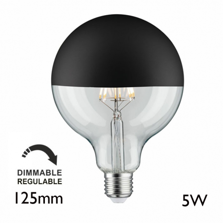 Globe Bulb 125 mm. Dome Black matt LED filaments Dimmable E27 5W 2700K 520Lm.