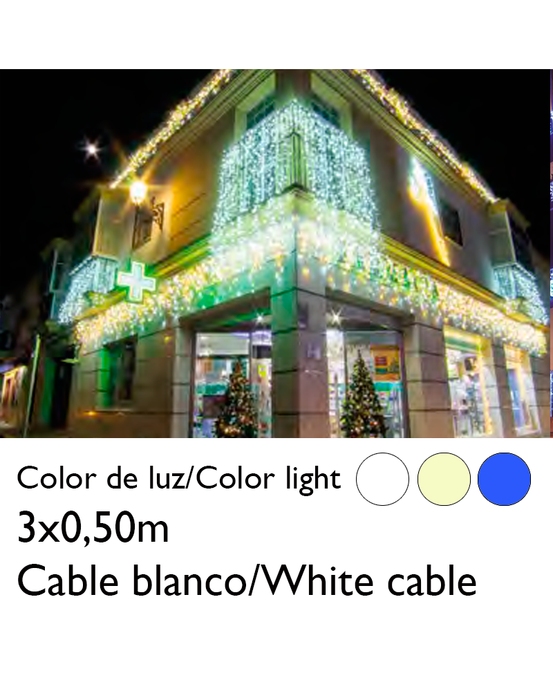 3x0.5m LED curtain icicle ice effect, white cable connectable with 114 flashing LEDs IP65 suitable for outdoor
