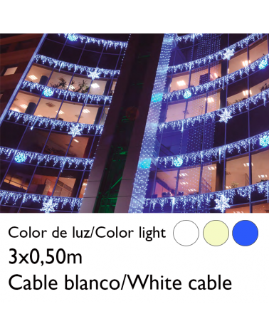 3x0.5m LED curtain icicle ice effect, white cable connectable with 114 flashing LEDs IP65 suitable for outdoor