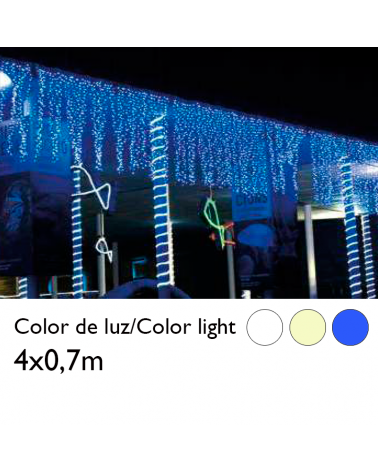 Cortina de LEDs 4x0,7m efecto hielo icicle estalactita, cable transparente con 576 leds IP44 apta para exterior 