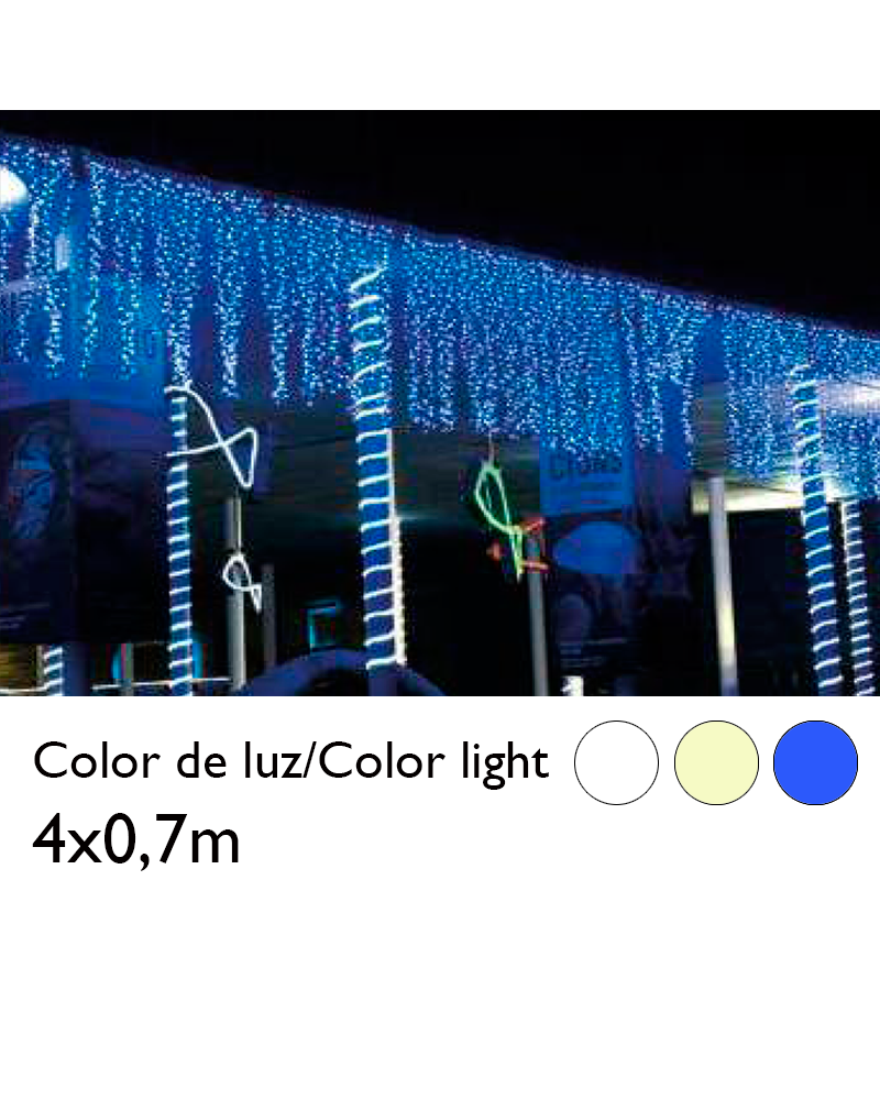 Cortina de LEDs 4x0,7m efecto hielo icicle estalactita, cable transparente con 576 leds IP44 apta para exterior