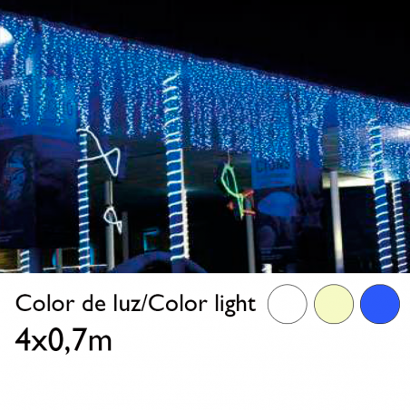 Cortina de LEDs 4x0,7m efecto hielo icicle estalactita, cable transparente con 576 leds IP44 apta para exterior